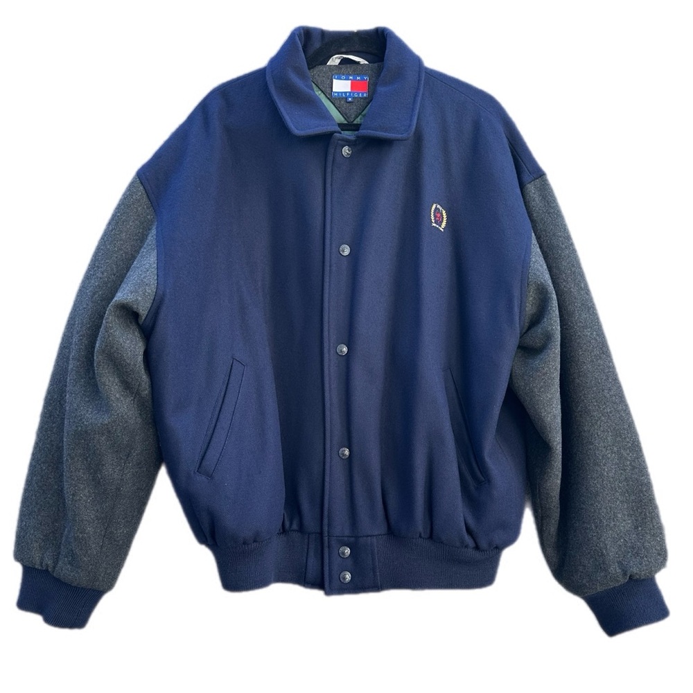 Vintage Tommy Hilfiger wool blend varsity style jacket size M, made in Hong Kong
